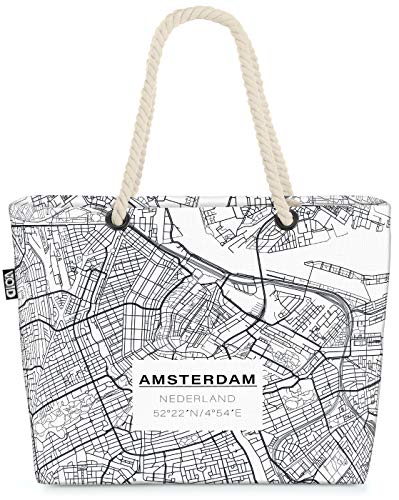 VOID Amsterdam Karte Strandtasche Shopper 58x38x16cm 23L XXL Einkaufstasche Tasche Reisetasche Beach Bag von VOID