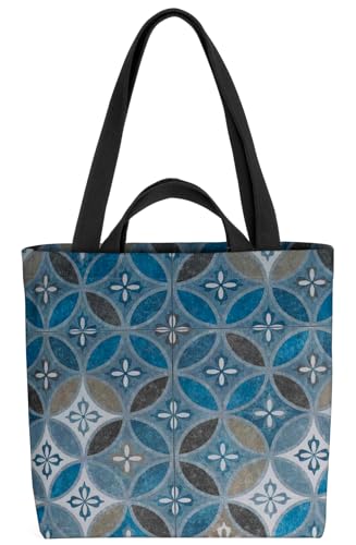 VOID Anthrazit Blau Ornamente Tasche 33x33x14cm,15l Einkaufs-Beutel Shopper Einkaufs-Tasche Bag von VOID