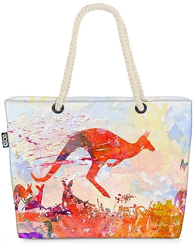 VOID Aquarell Känguru Australien Strandtasche Shopper 58x38x16cm 23L XXL Einkaufstasche Tasche Reisetasche Beach Bag von VOID