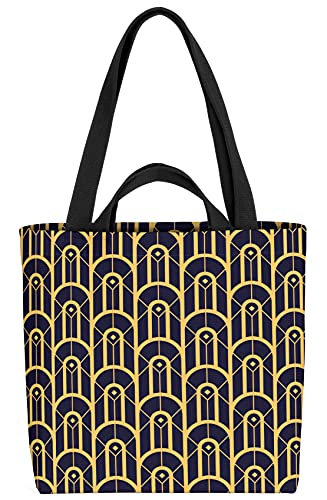 VOID Art Deco Muster Blau Retro Tasche 33x33x14cm,15l Einkaufs-Beutel Shopper Einkaufs-Tasche Bag von VOID