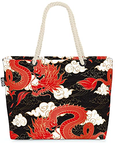 VOID Asiatischer roter Drache Strandtasche Shopper 58x38x16cm 23L XXL Einkaufstasche Tasche Reisetasche Beach Bag von VOID