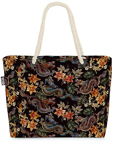 VOID Asien Drache China Kultur Strandtasche Shopper 58x38x16cm 23L XXL Einkaufstasche Tasche Reisetasche Beach Bag von VOID