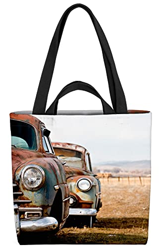 VOID Autos Vintage Oldtimer Farmer Tasche 33x33x14cm,15l Einkaufs-Beutel Shopper Einkaufs-Tasche Bag von VOID