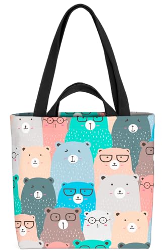 VOID Bären Brillen Bunt Comic Tasche 33x33x14cm,15l Einkaufs-Beutel Shopper Einkaufs-Tasche Bag von VOID
