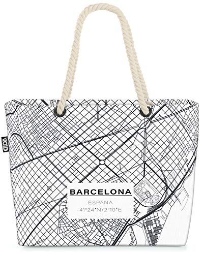 VOID Barcelona Karte Strandtasche Shopper 58x38x16cm 23L XXL Einkaufstasche Tasche Reisetasche Beach Bag von VOID