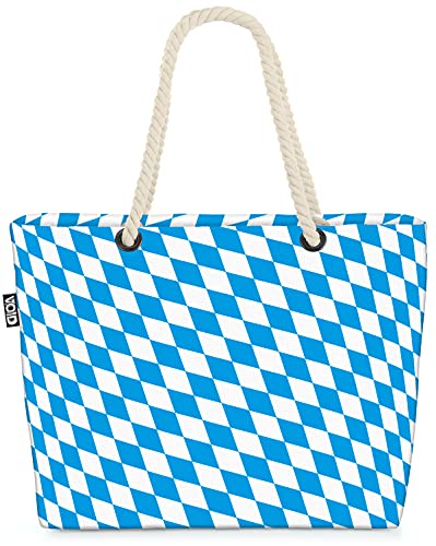 VOID Bayern Weiss-Blau Raute Strandtasche Shopper 58x38x16cm 23L XXL Einkaufstasche Tasche Reisetasche Beach Bag von VOID