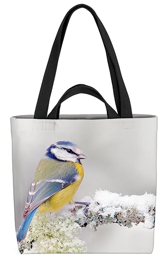 VOID Blaumeise Winter Vogel Tasche 33x33x14cm,15l Einkaufs-Beutel Shopper Einkaufs-Tasche Bag von VOID