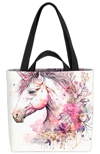 VOID Blumen Einhorn Gemälde Kinder Tasche 33x33x14cm,15l Einkaufs-Beutel Shopper Einkaufs-Tasche Bag von VOID