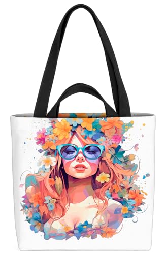 VOID Blumen Frau Brille Pop Art Tasche 33x33x14cm,15l Einkaufs-Beutel Shopper Einkaufs-Tasche Bag von VOID