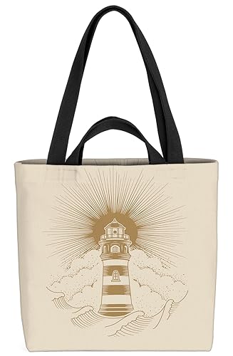 VOID Boho Leuchtturm Seefahrt Tasche 33x33x14cm,15l Einkaufs-Beutel Shopper Einkaufs-Tasche Bag von VOID