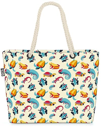 VOID Chamäleon Frosch Echse Strandtasche Shopper 58x38x16cm 23L XXL Einkaufstasche Tasche Reisetasche Beach Bag von VOID