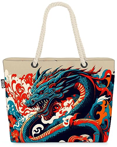 VOID Chinese New Year Drache Fest Strandtasche Shopper 58x38x16cm 23L XXL Einkaufstasche Tasche Reisetasche Beach Bag von VOID