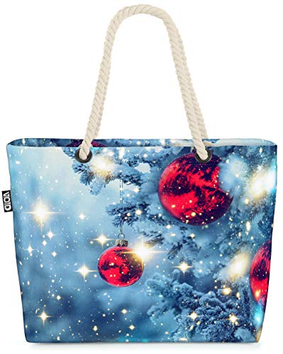 VOID Christbaum Kugeln rot Strandtasche Shopper 58x38x16cm 23L XXL Einkaufstasche Tasche Reisetasche Beach Bag von VOID