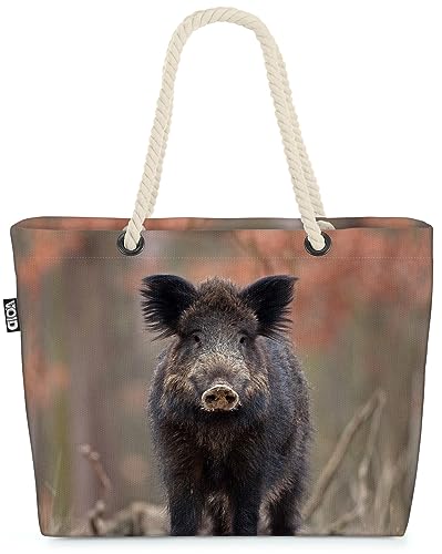 VOID Eber Wildschwein Jagd Tier Wald Strandtasche Shopper 58x38x16cm 23L XXL Einkaufstasche Tasche Reisetasche Beach Bag von VOID
