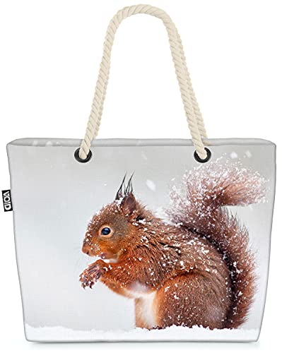 VOID Eichhörnchen Winter Schnee Strandtasche Shopper 58x38x16cm 23L XXL Einkaufstasche Tasche Reisetasche Beach Bag von VOID
