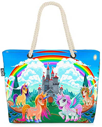 VOID Einhörner Schloss Strandtasche Shopper 58x38x16cm 23L XXL Einkaufstasche Tasche Reisetasche Beach Bag von VOID