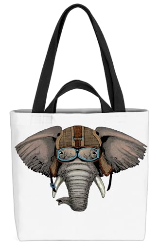 VOID Elefant Pilot Illustration Comic Tasche 33x33x14cm,15l Einkaufs-Beutel Shopper Einkaufs-Tasche Bag von VOID