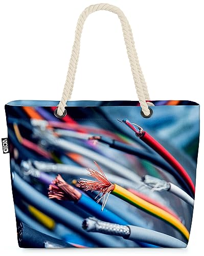 VOID Elektriker Kabel Netzwerk Strandtasche Shopper 58x38x16cm 23L XXL Einkaufstasche Tasche Reisetasche Beach Bag von VOID