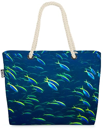 VOID Fischschwarm Fische Angeln Meer Strandtasche Shopper 58x38x16cm 23L XXL Einkaufstasche Tasche Reisetasche Beach Bag von VOID