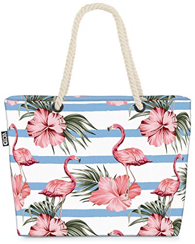 VOID Flamingos maritim Hibiskus Strandtasche Shopper 58x38x16cm 23L XXL Einkaufstasche Tasche Reisetasche Beach Bag von VOID