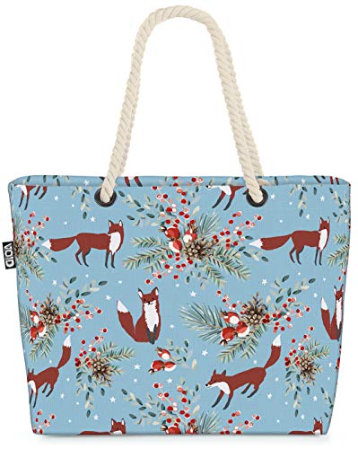 VOID Fuchs Wald blau Strandtasche Shopper 58x38x16cm 23L XXL Einkaufstasche Tasche Reisetasche Beach Bag von VOID