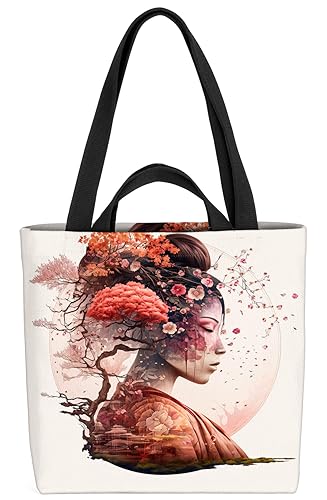 VOID Geisha Japan Kirschblüten Tasche 33x33x14cm,15l Einkaufs-Beutel Shopper Einkaufs-Tasche Bag von VOID