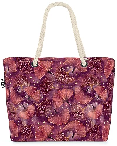 VOID Gingko Blätter Grafik Japan Strandtasche Shopper 58x38x16cm 23L XXL Einkaufstasche Tasche Reisetasche Beach Bag von VOID