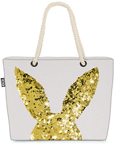 VOID Goldener Hase Strandtasche Shopper 58x38x16cm 23L XXL Einkaufstasche Tasche Reisetasche Beach Bag von VOID