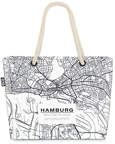 VOID Hamburg Karte Strandtasche Shopper 58x38x16cm 23L XXL Einkaufstasche Tasche Reisetasche Beach Bag von VOID