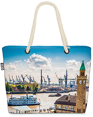 VOID Hamburg Stadt Hafen Strandtasche Shopper 58x38x16cm 23L XXL Einkaufstasche Tasche Reisetasche Beach Bag von VOID