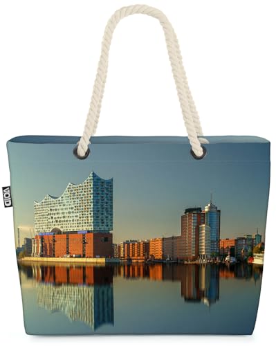 VOID Hamburger Hafen Strandtasche Shopper 58x38x16cm 23L XXL Einkaufstasche Tasche Reisetasche Beach Bag von VOID