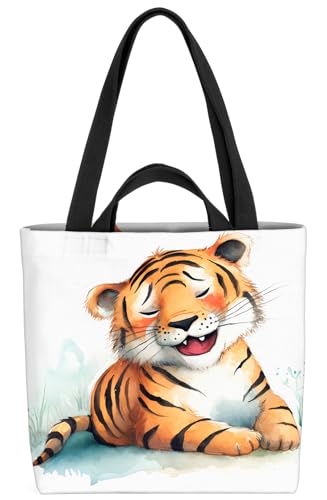 VOID Happy Tiger Dschungel Kinder Tasche 33x33x14cm,15l Einkaufs-Beutel Shopper Einkaufs-Tasche Bag von VOID