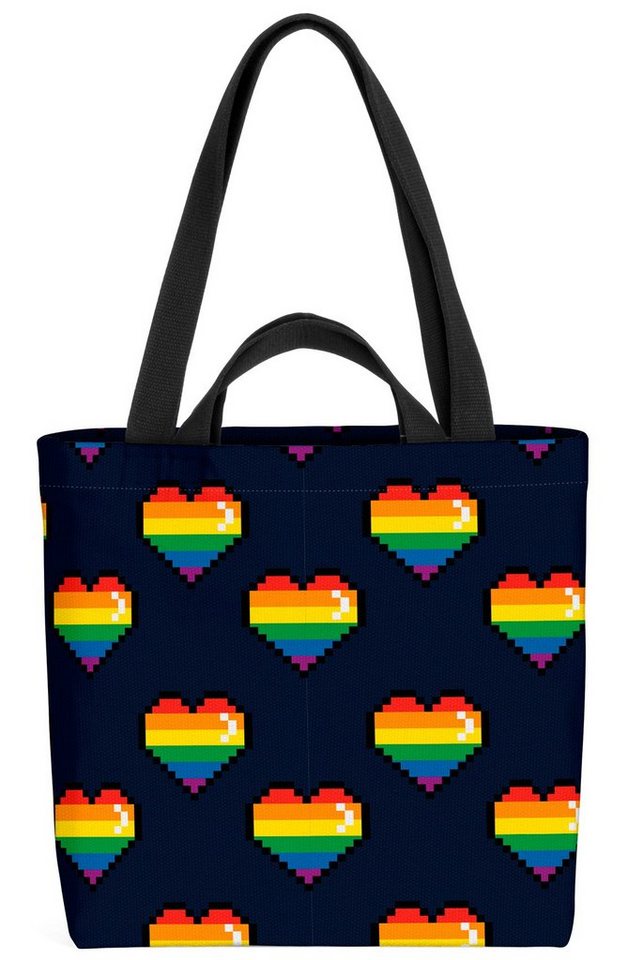 VOID Henkeltasche (1-tlg), 8-Bit Pride Regenbogen Herzen Game Digital Boy Herz Gay pride flag pa von VOID