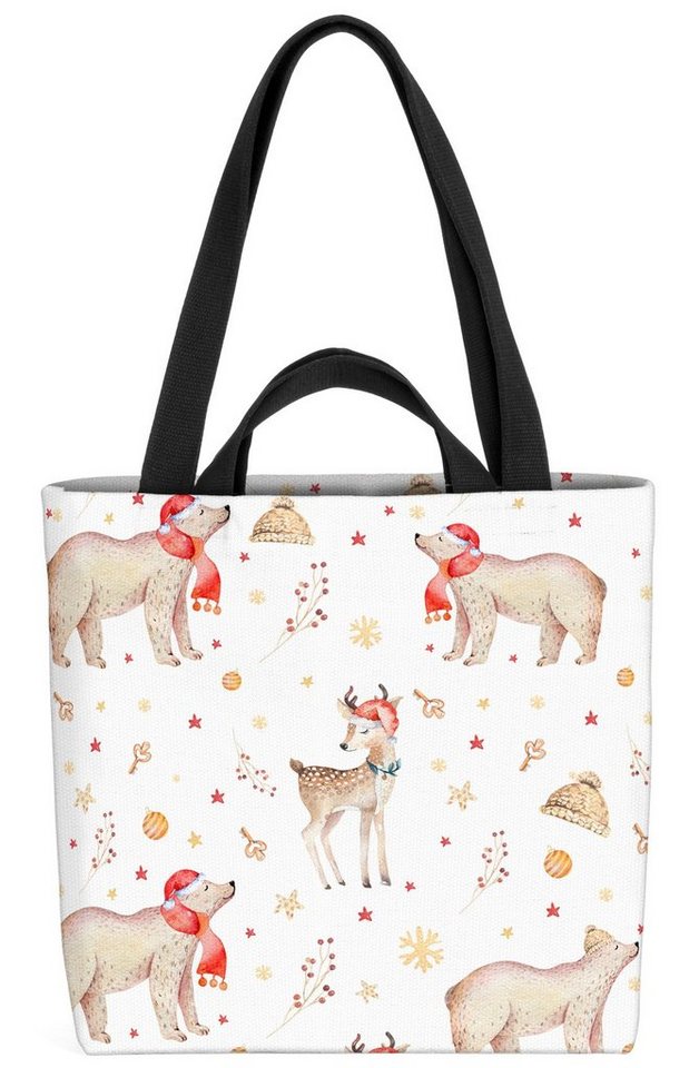 VOID Henkeltasche (1-tlg), Bär Reh Weihnachten Tiere Reh Nikolaus Weihnachten Winter Mütze Bär Kind von VOID