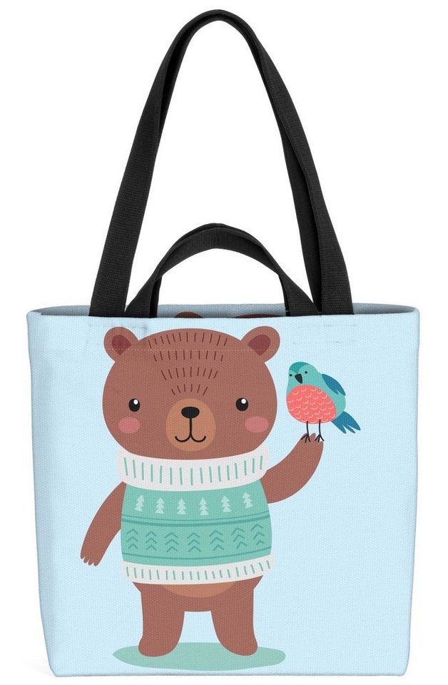 VOID Henkeltasche (1-tlg), Bär Tierkinder Kinderzimmer Kinder Tiere Winter Weihnachten Tierbabys Sü von VOID