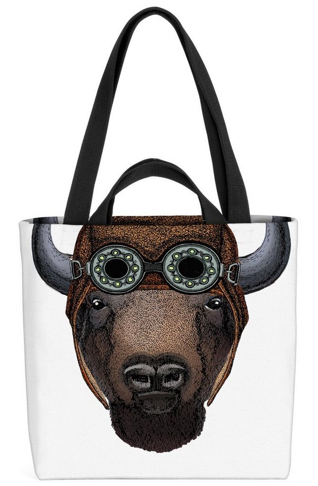 VOID Henkeltasche (1-tlg), Bison Pilot Illustration Comic Tattoo Tier Flieger Büffel Zeichnung m von VOID