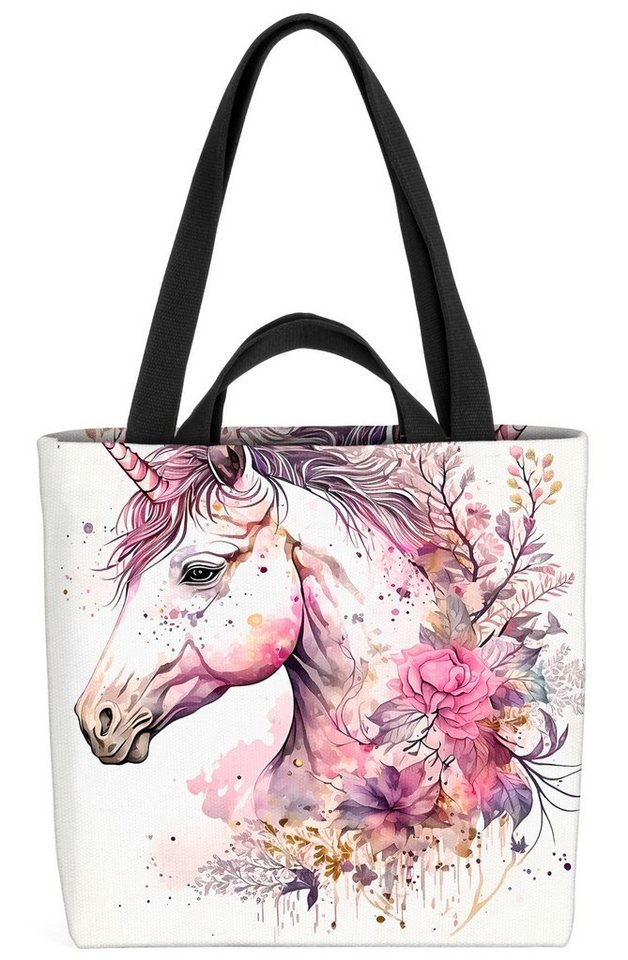 VOID Henkeltasche (1-tlg), Blumen Einhorn Gemälde Kinder Fantasy Märchen Mädchen kinderzimmer ei von VOID