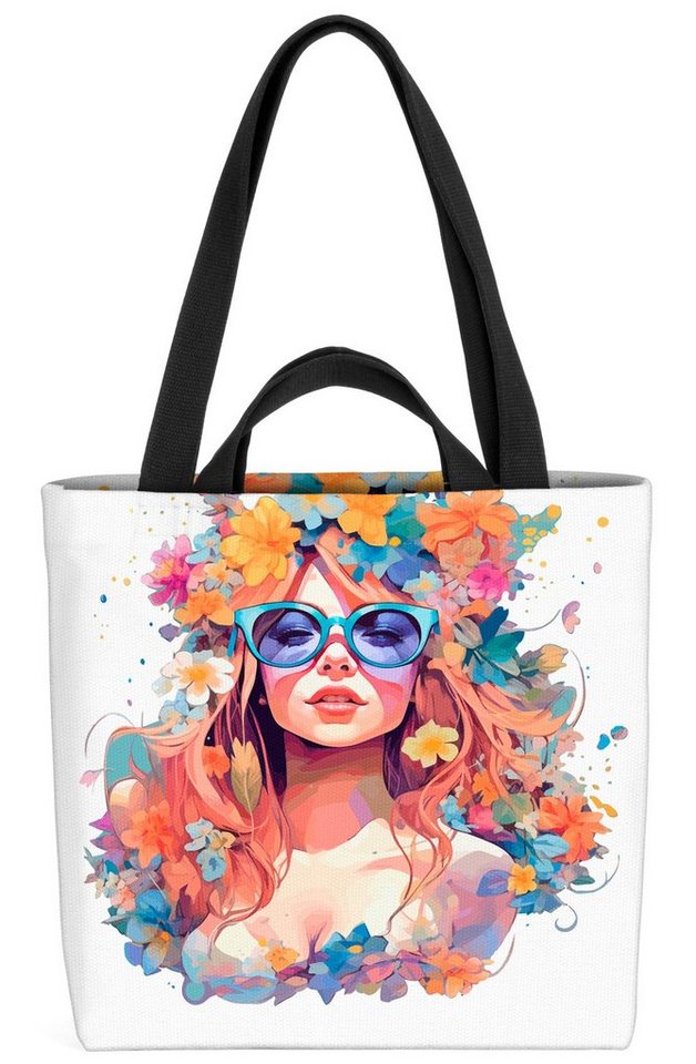 VOID Henkeltasche (1-tlg), Blumen Frau Brille Pop Art blumen geblümt pflanzen blumenmuster frau von VOID