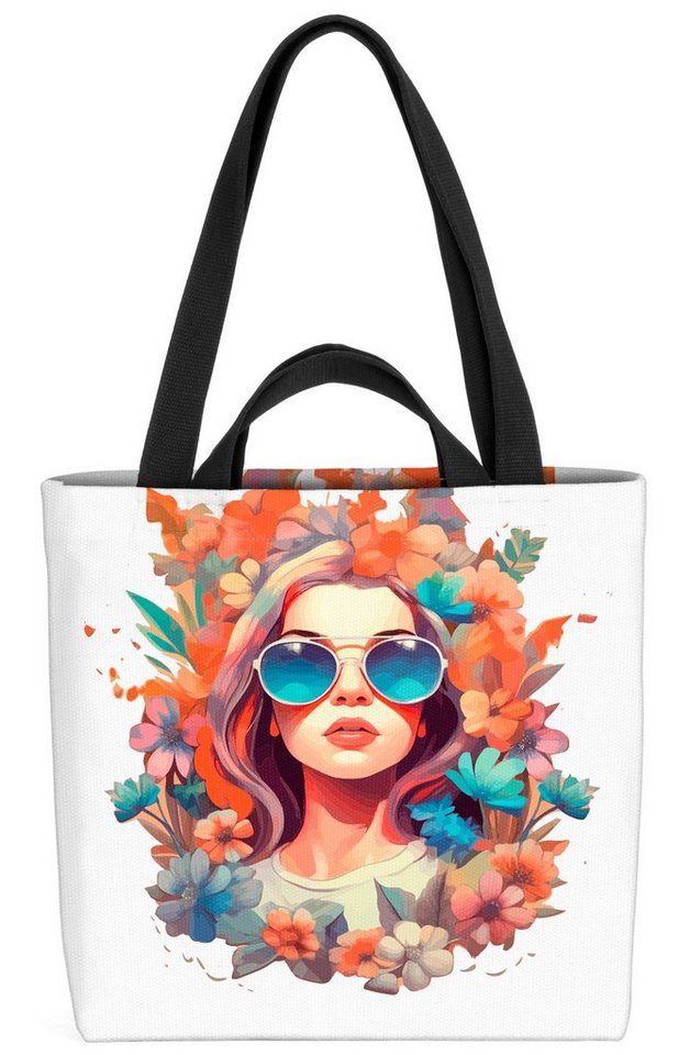 VOID Henkeltasche (1-tlg), Blumenmädchen Retro Blumen blumen geblümt pflanzen blumenmuster frau von VOID