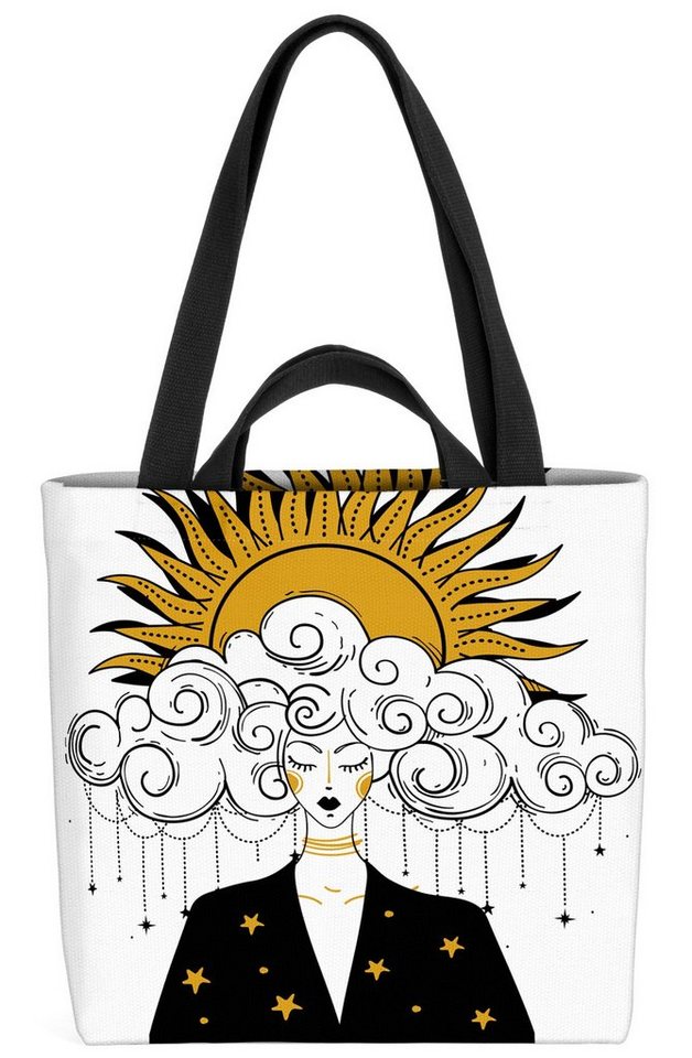 VOID Henkeltasche (1-tlg), Boho Frau Himmel Sonne Gesicht Mond Weihnachten Winter Grafik Kunst S von VOID