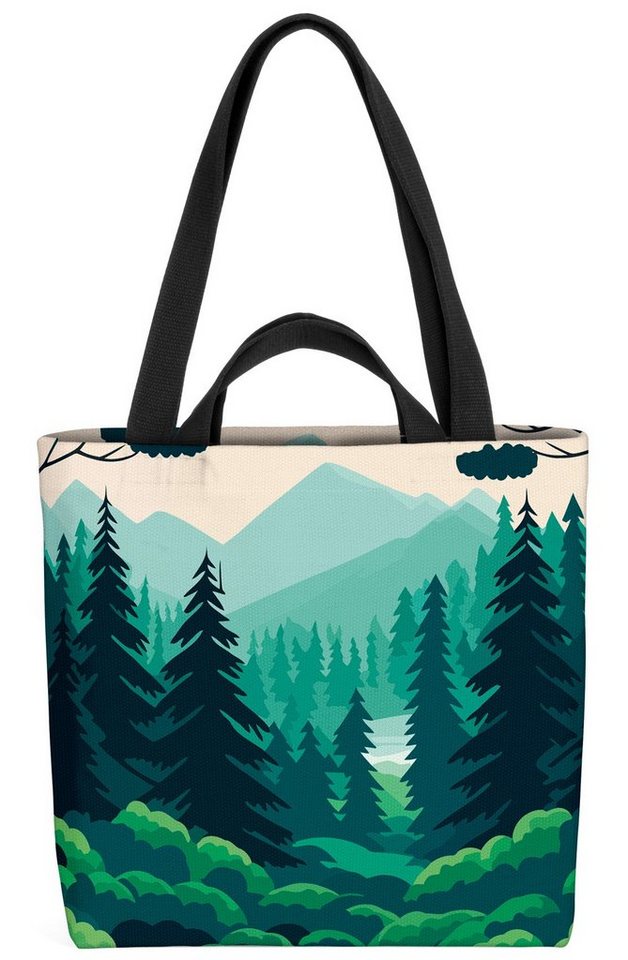 VOID Henkeltasche (1-tlg), Cartoon Wald Landschaft grün zeichnung kinder kinderzimmer wald wälde von VOID