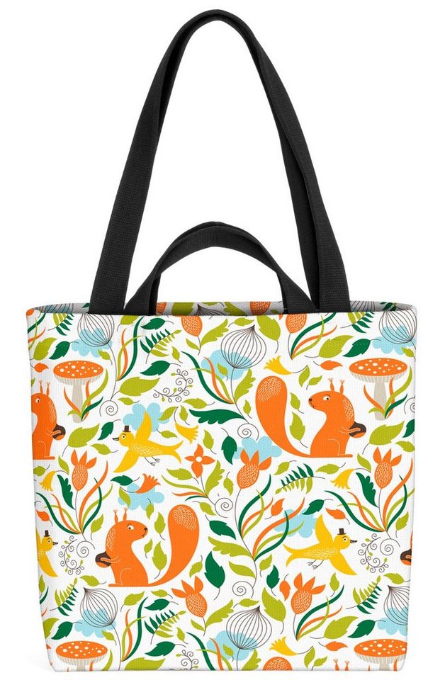 VOID Henkeltasche (1-tlg), Eichhörnchen Vögel Wiese Kinder Tiere Blumen Sommer Herbst kinderzimm von VOID