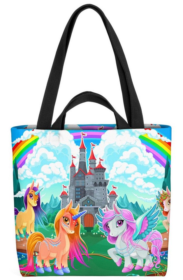 VOID Henkeltasche (1-tlg), Einhörner Schloss Traumschloss Mädchen Unicorn Regenbogen Kinder von VOID