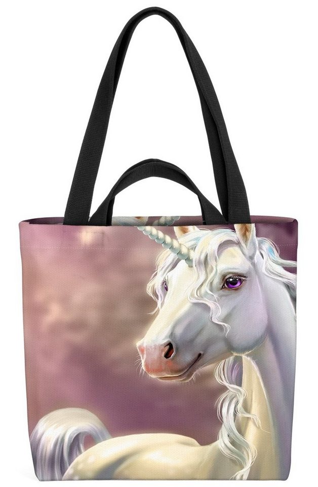 VOID Henkeltasche (1-tlg), Einhorn Mädchen Himmel Tier Fabelwesen Pferd Regenbogen Blumen Rosa M von VOID