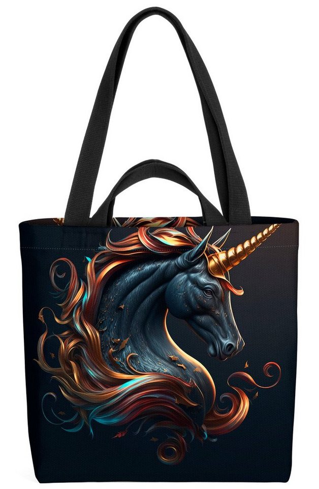 VOID Henkeltasche (1-tlg), Einhorn Statue Pferd Fantasy Mädchen Gold Märchen traumwelt fabelwese von VOID