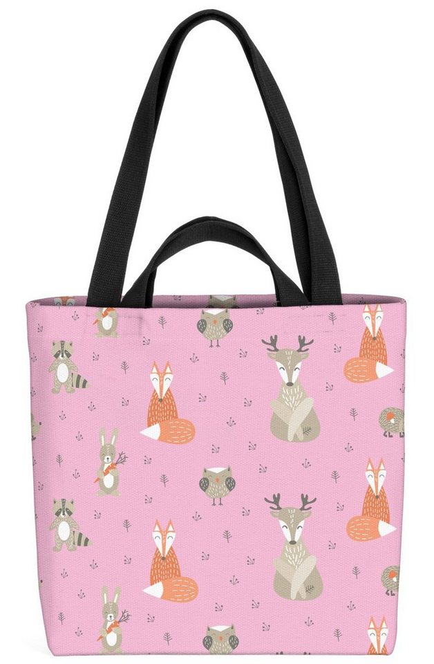 VOID Henkeltasche (1-tlg), Eule Hase Fuchs Kinder Muster Reh Tiere Wald Waldtiere Märchen Sommer Ga von VOID