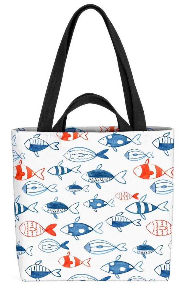 VOID Henkeltasche (1-tlg), Fischschwarm Blau Rot Fische Kinder Kinderzimmer maritim Baden Meer Aqua von VOID