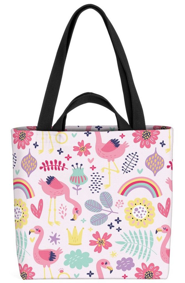 VOID Henkeltasche (1-tlg), Flamingo Safari Vogel Regenbogen Kinder Kinderzimmer Mädchen Blumen von VOID