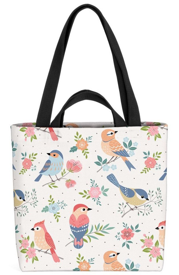 VOID Henkeltasche (1-tlg), Florale Vögel Blüten Blumen-Muster geblümt Vogel Spatz Kinder romantisch von VOID