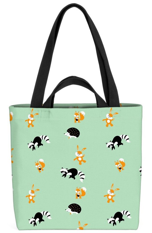 VOID Henkeltasche (1-tlg), Igel Hase Waschbär Kinder Kinderzimmer Tiere Muster Ostern Sommer Garten von VOID